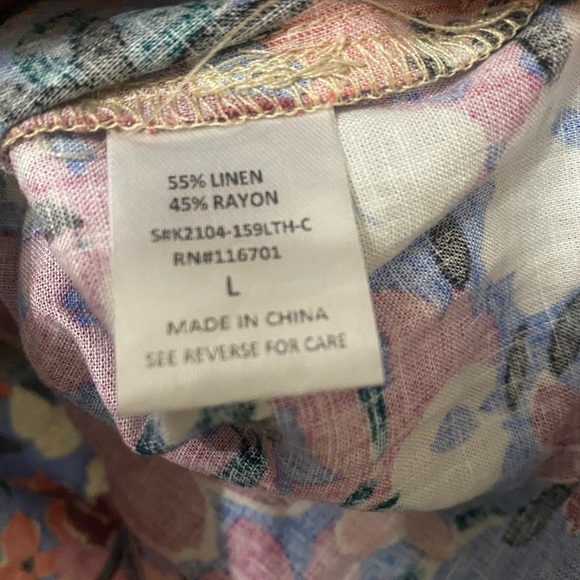 Karlie Floral Colorful Ruffled Short Sleeve Linen Top Blouse - Picture 5 of 6